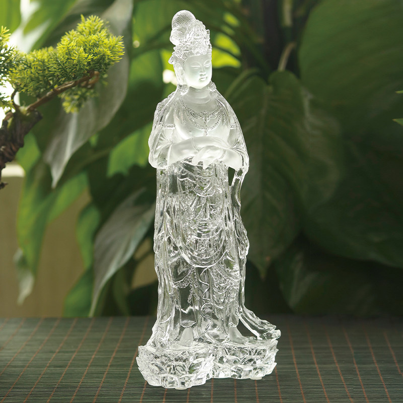 古法琉璃佛像【不肯去观音菩萨】居家桌面摆件佛堂供奉工艺品包邮