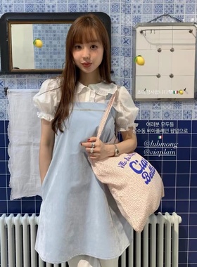 韩国Viaplain吊带连衣裙24年夏季新款甜美减龄宽松浅蓝色短裙