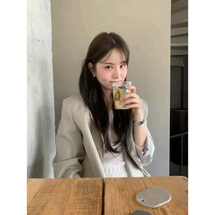 OUNCE韩国翻领西装外套25年春款简约松弛感单排扣宽松羊毛西服女