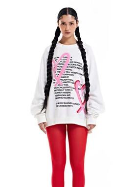 韩国themused visitor爱心字母涂鸦卫衣休闲宽松圆领套头上衣