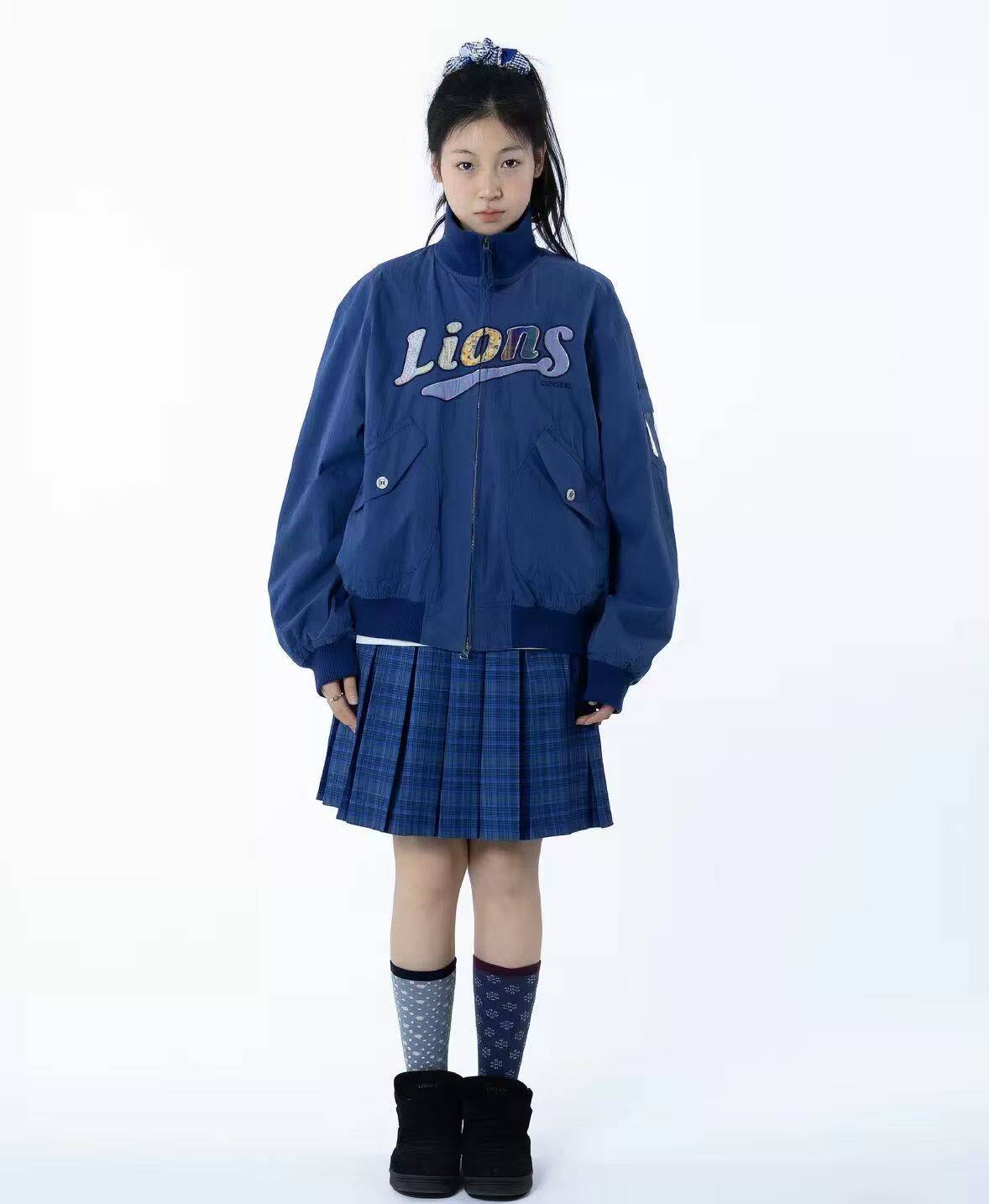 26fw美式学院风运动棒球服拼布刺绣飞行夹克外套字母衬衫半裙套装