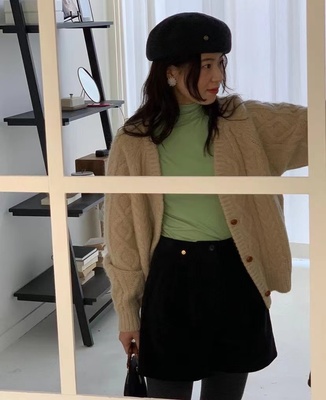 modestmoodv领麻花针织开衫