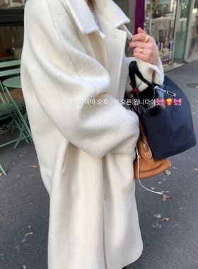 Ribbonbit韩国双面羊毛大衣高级感简约气质时尚中长款翻领外套女