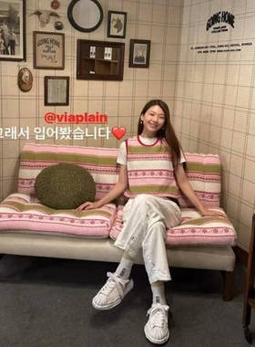 【现货】viaplain韩国针织马甲半身裙两件套休闲宽松设计感上衣女