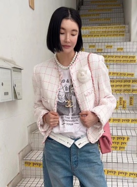 【现货】韩国helder小香风格纹外套气质粗花呢短款长袖外套女