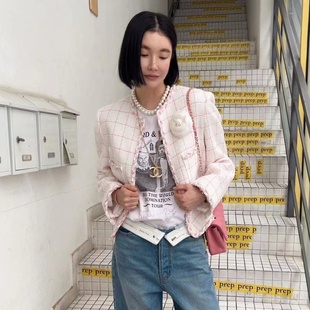 【现货】韩国helder小香风格纹外套气质粗花呢短款长袖外套女