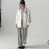 The barnnet韩国翻领工装 夹克简约休闲绣标单排扣口袋宽松外套女