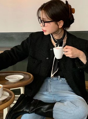 韩国withoutsummer小香风外套法式高级感粗花呢单排扣外套女