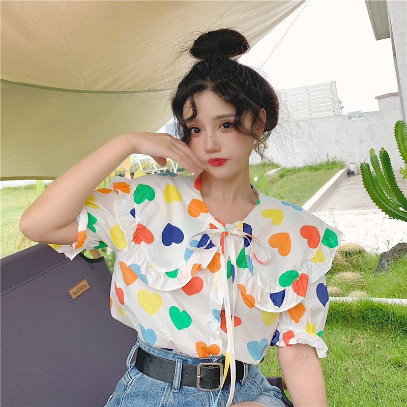 Real price ~ color contrast love Navy collar shirt