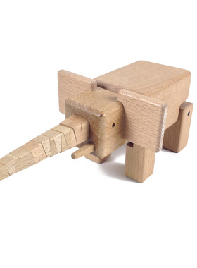 榉木大象装饰摆件儿童玩具可变形