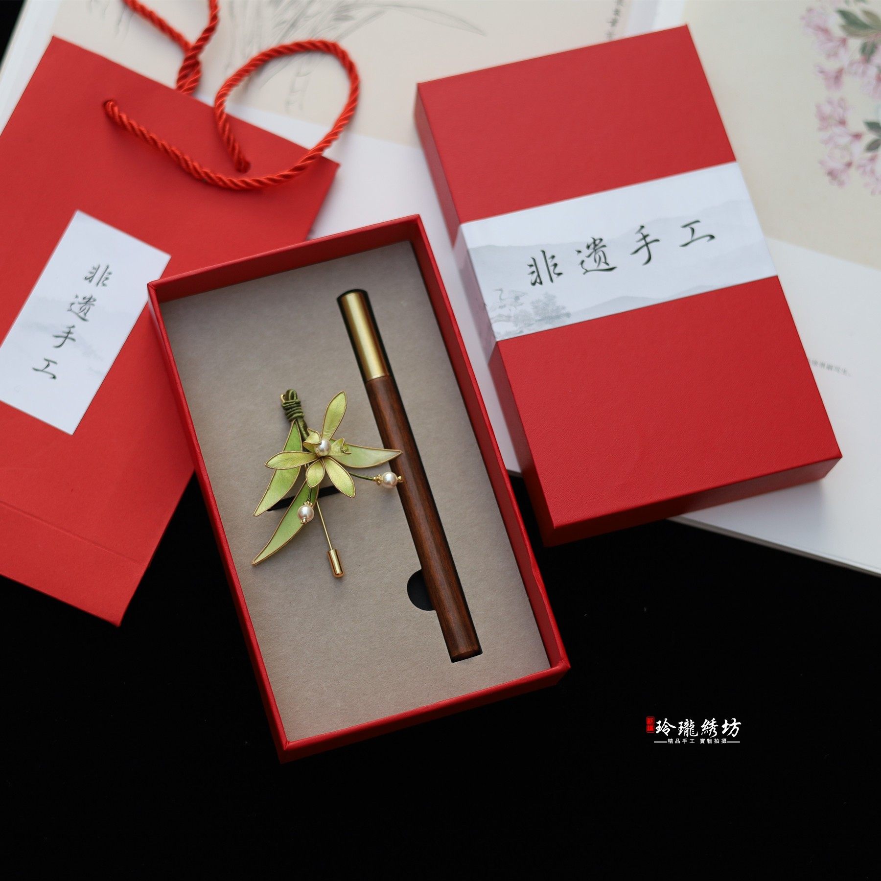 非遗手工绒花胸针苏州特色出国纪念品套装商务会议伴手礼节日礼物
