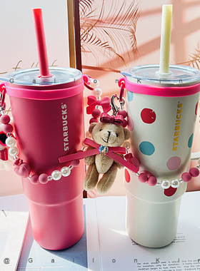 适用于Stanley吸管杯小熊蝴蝶结可爱创意水杯手挽绳手提吊带挂绳