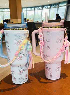 不挑杯型手工编织渐变色花朵少女心创意水杯手提吊带挂绳杯带杯套