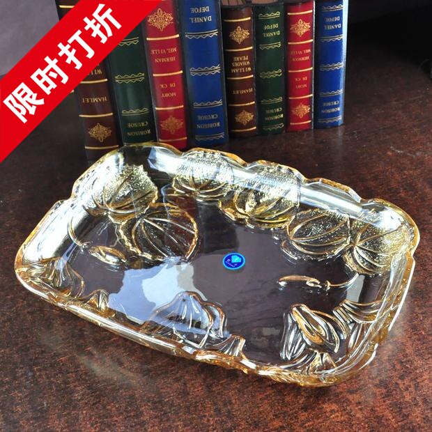 水晶水果盘，矩形玻璃杯盘，金杯盘，茶盘，大创意时尚欧式托盘