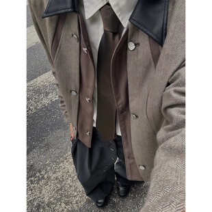 美式复古宫廷几何假两件外套男秋季高级感cleanfit老钱风短款夹克