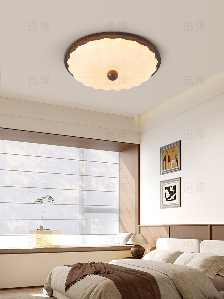 花瓣中世纪卧室灯法式覆古吸顶灯宋代美学主卧室灯圆形房间灯书房