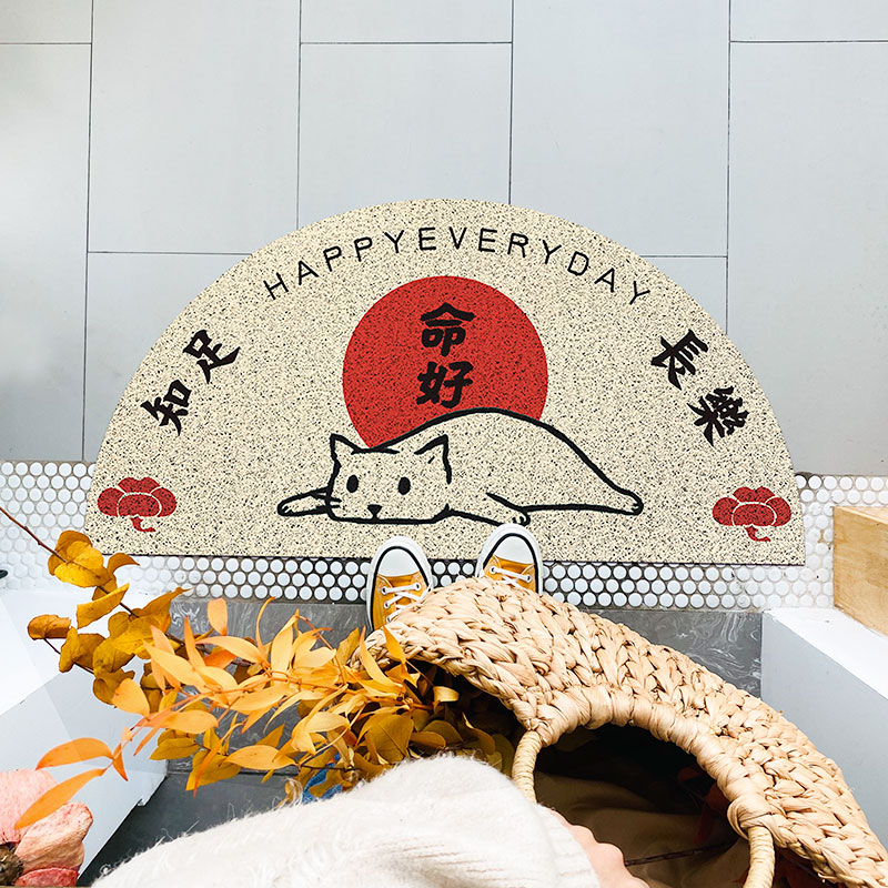日式知足常乐丝圈进门地垫蹭土防滑大门入户门口门厅门垫地毯脚垫