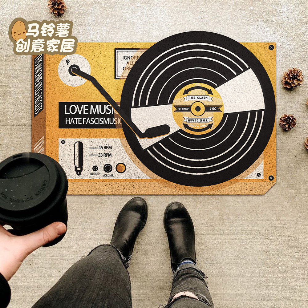 复古唱片机入户地垫玄关家用丝圈防滑脚垫门外蹭脚垫可裁剪进门垫,居家布艺,入户地垫,淘宝优惠券,粉丝福利购,淘宝优惠卷