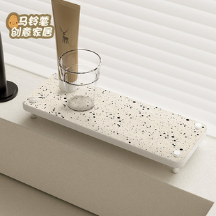 极简风浴室卫生间洗手池台面置物架硬硅藻泥吸水牙刷架漱口杯垫子