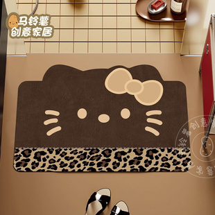 可爱卡通浴室地垫2026新款豹纹Kitty吸水防滑卫生间厕所门口脚垫