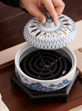 青花陶瓷香炉古陶泥工艺品熏香摆