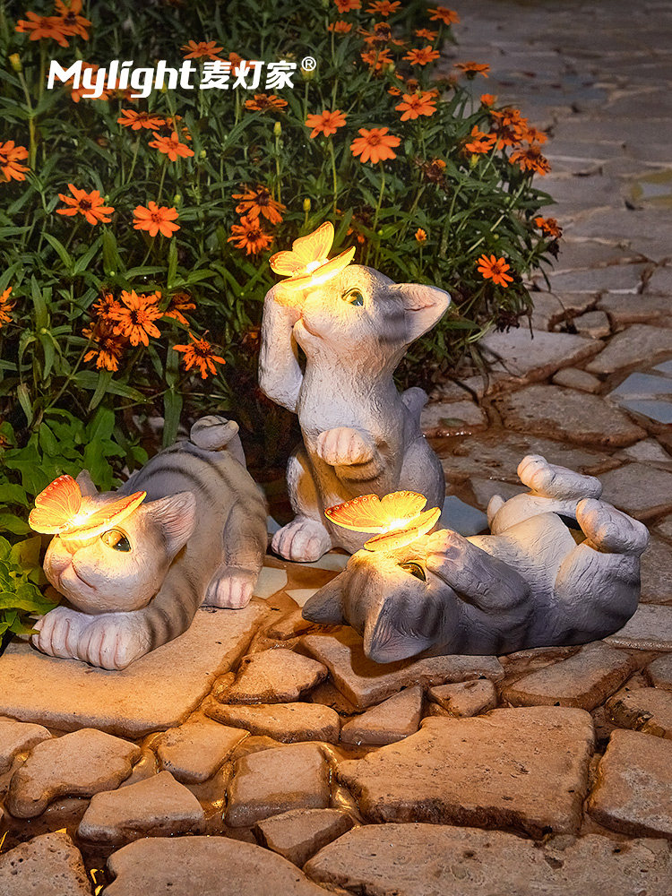 태양 동물 램프 안뜰 야외 램프 발코니 정원 장식 배열 귀여운 수지 고양이 크리 에이 티브 장식품