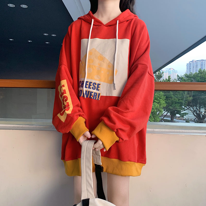 Real shot new sweater couple hood trend loose and versatile couple coat Plush David coat for women