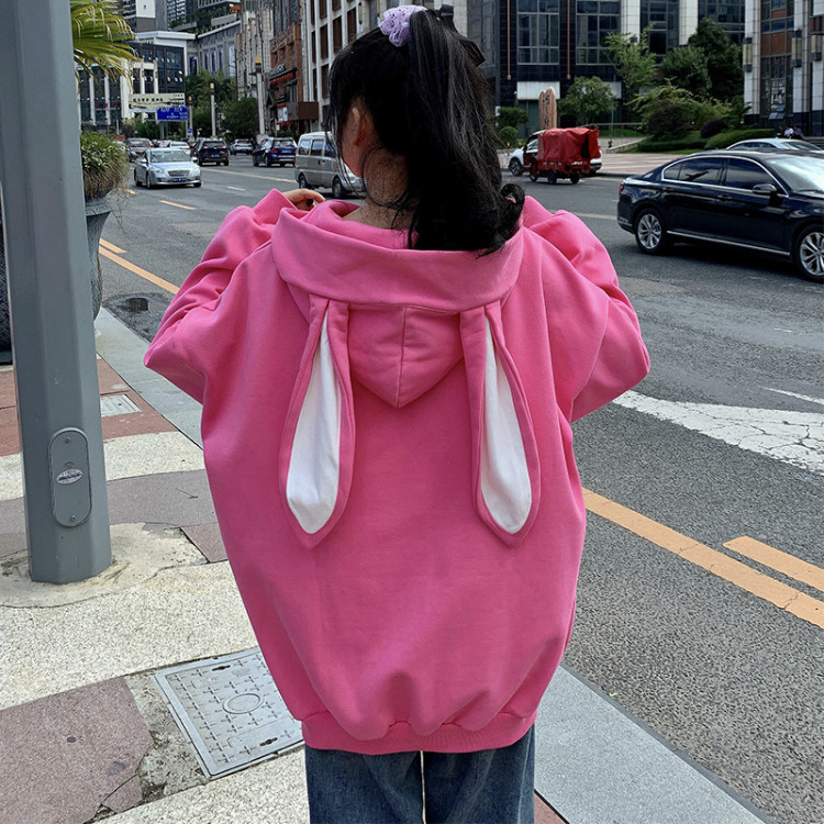 New cute ears Plush sweater women's winter Korean loose oversized Hoodie