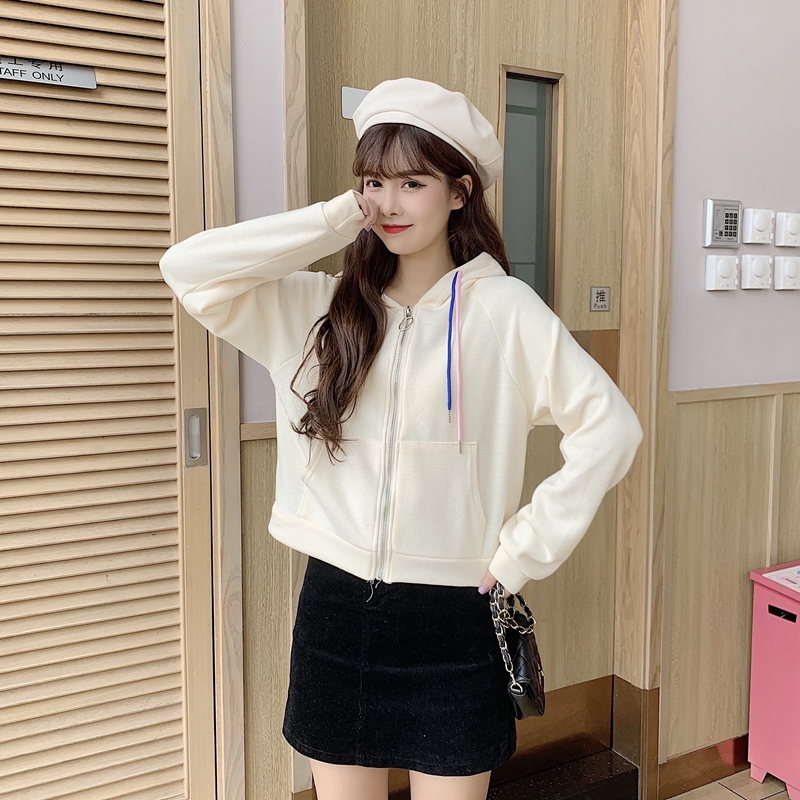 實拍新款新款時尚顯瘦開衫連帽拉鏈短款衛衣外套女衣服