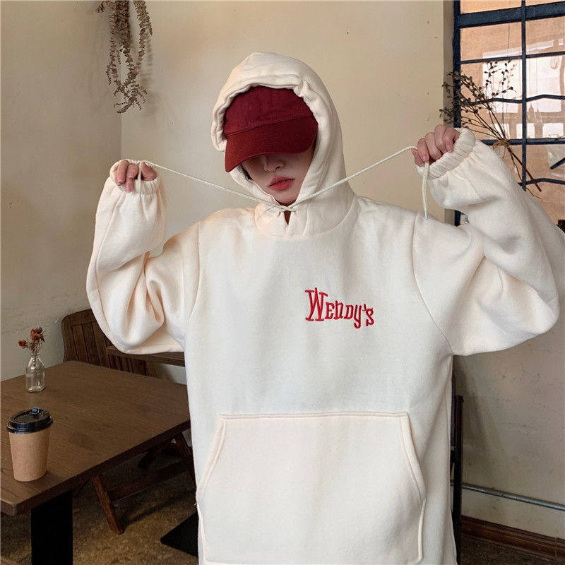 Real shot new style Plush thickened embroidered letter Hooded Sweater loose clothes