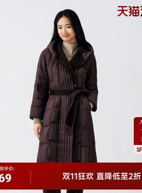 气质咖色长款鹅绒服保暖羽绒外套