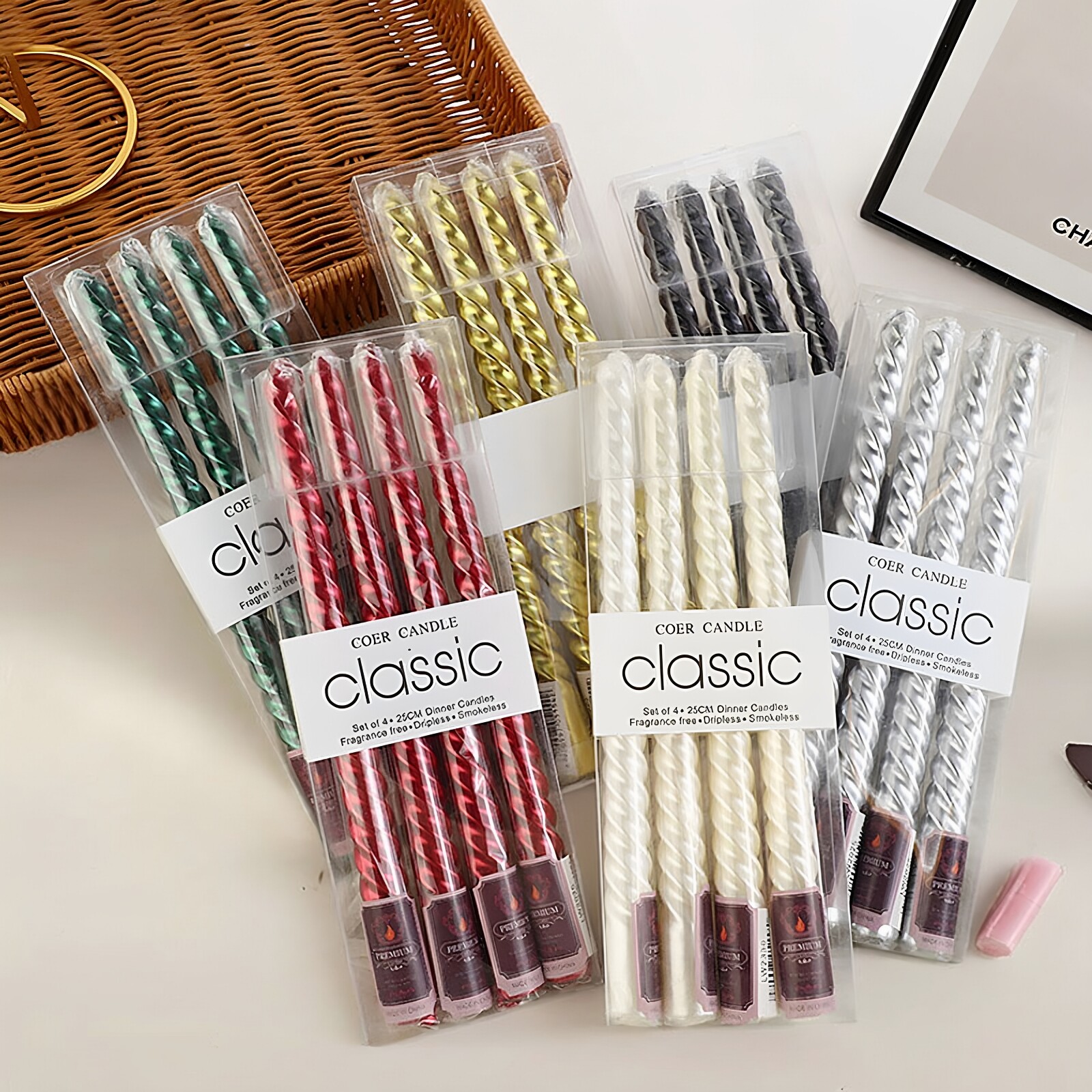 螺纹蜡烛婚庆长杆电镀普通金色银色婚礼装饰生日烛光晚餐欧式无烟