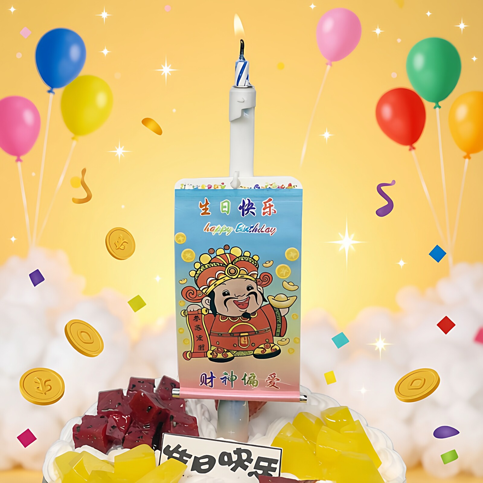 创意高颜值财神爷生日蜡烛扇形小丑蜡烛惊喜横幅搞怪生日快乐蜡烛