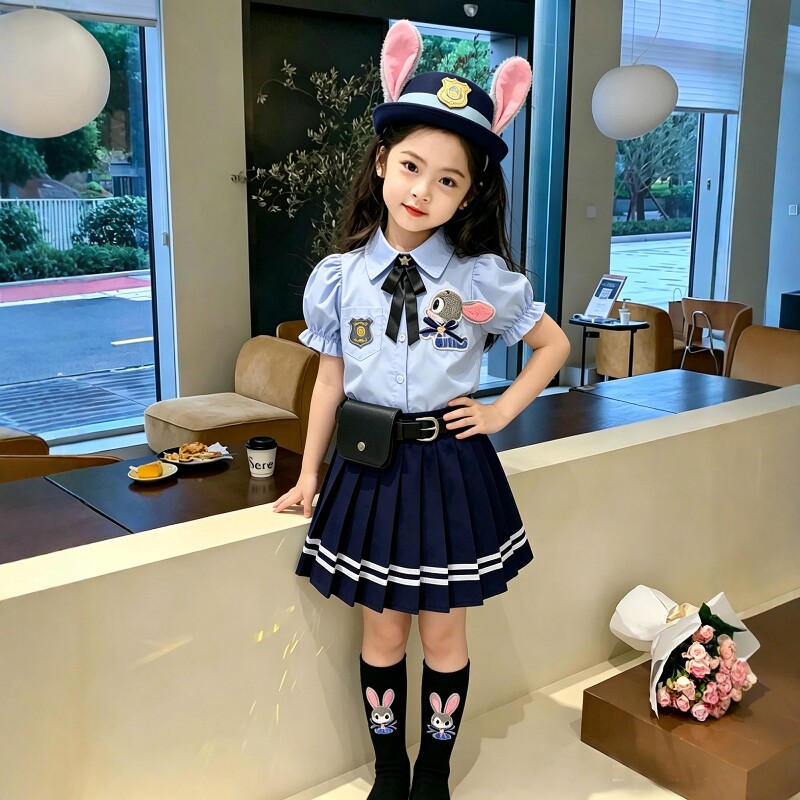 女童夏季兔子警官套装朱迪两件套儿童学院风JK裙子宝宝生日公主裙