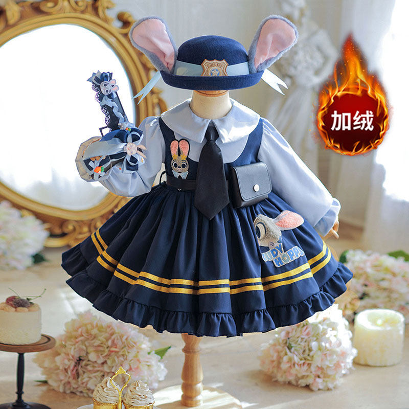 秋冬加绒女童朱迪兔子警官连衣裙儿童洛丽塔公主裙女孩生日裙子,童装/婴儿装/亲子装,连衣裙,淘宝优惠券,粉丝福利购,淘宝优惠卷