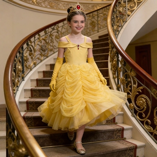 女童轻奢贝儿公主裙小女孩生日礼服COS美女与野兽贝尔连衣裙纱裙