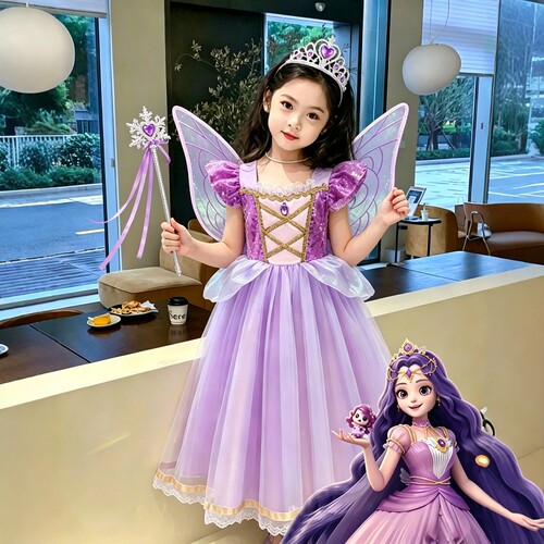 女童奇妙萌可连衣裙儿童暮光公主裙小孩长发乐佩裙子生日礼服裙