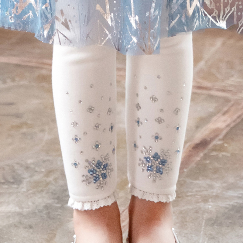 爱莎公主白色打底裤女童冰雪奇缘艾莎纯棉外穿长裤儿童春秋裤子