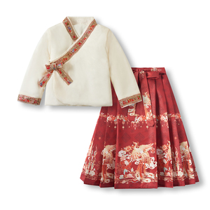 儿童汉服襦裙女童连衣裙宝宝加绒加厚拜年服冬季中国风马面裙套装