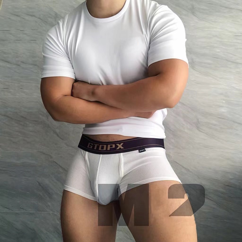 GTOPX MAN 男士中低腰莫代尔纯棉内裤白色简约抗菌短裤螺纹吸汗