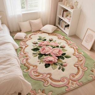 法式卧室床边毯客厅花卉奶油风室内家用加厚房间飘窗阳台防滑地垫