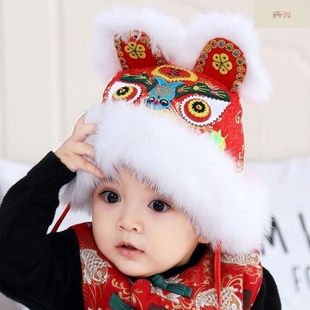 非遗虎头帽成人亲子女宝宝过红色婴幼儿小孩成品摄影新年刺绣保暖