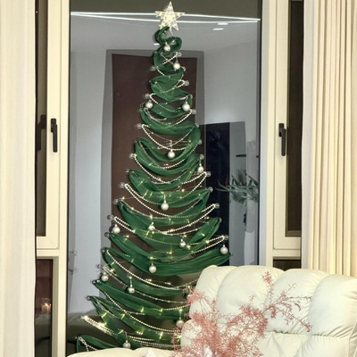 窗户落地窗圣诞树diy材料包玻璃丝带珍珠扮网红玻璃门布置高级感