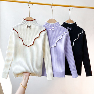 女童高领针织打底衫秋冬款童装女孩洋气大童内搭毛衣加绒加厚线衣