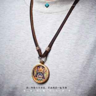 一两风原创手工编织藏式万能扣唐卡佛牌银饰牛皮项链吊坠绳男女