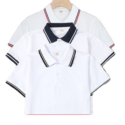 校服夏季短袖纯棉POLO衫初中学生高中小学生儿童校服上衣翻领T恤