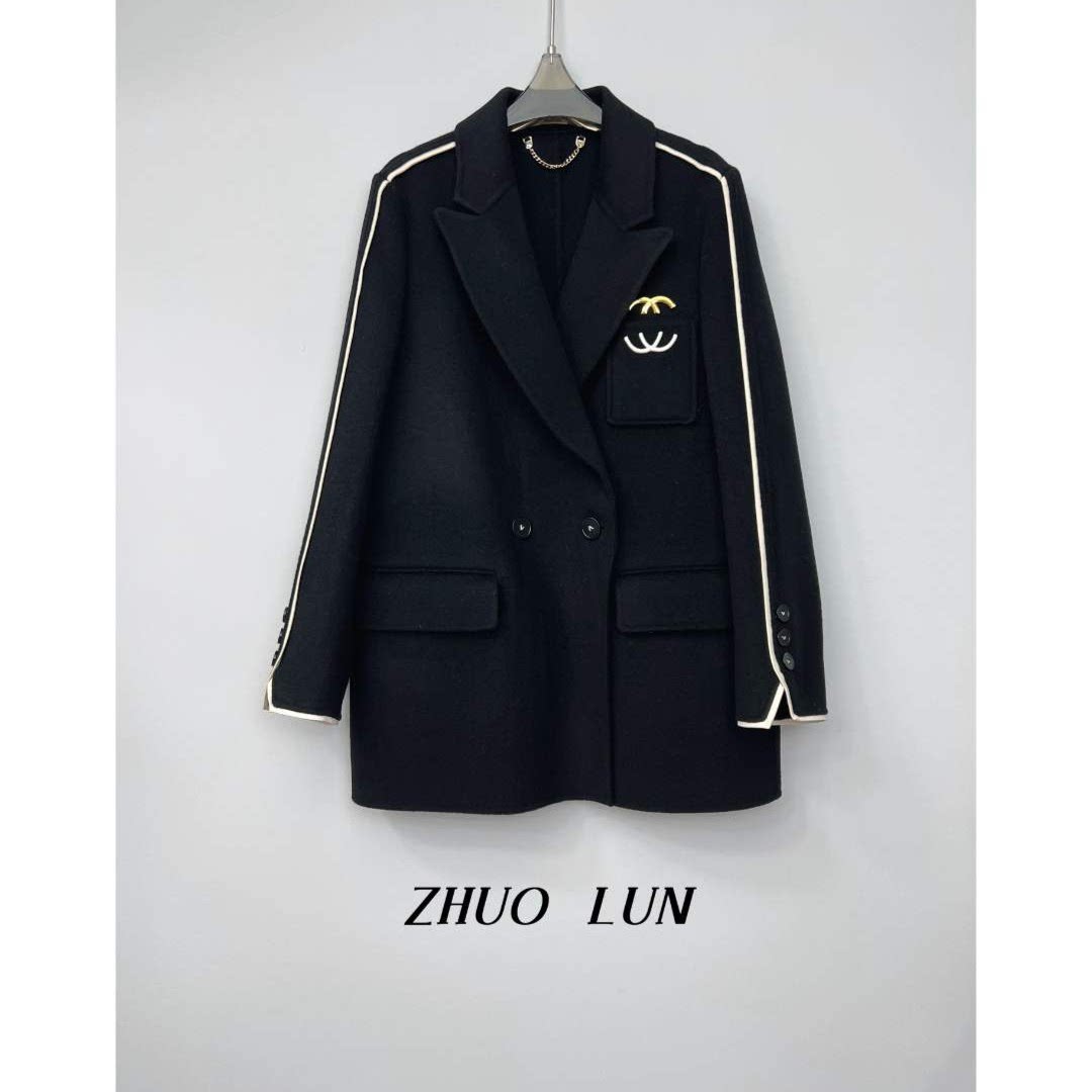 【ZHUOLUN定制】时尚秋冬翻领格子女士羊绒西服大衣