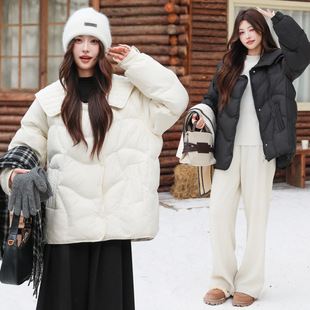 加大码羽绒服女中长款2025款设计感胖mm200斤秋冬小众娃娃领外套