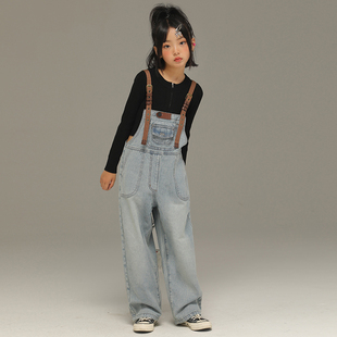 女童裤子2025春装新款儿童宽松牛仔背带裤中大童洋气时髦百搭长裤