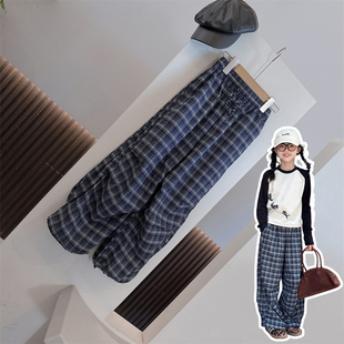 男女童休闲格子裤秋新款儿童直筒裤中大童弯刀裤萝卜裤小个子长裤